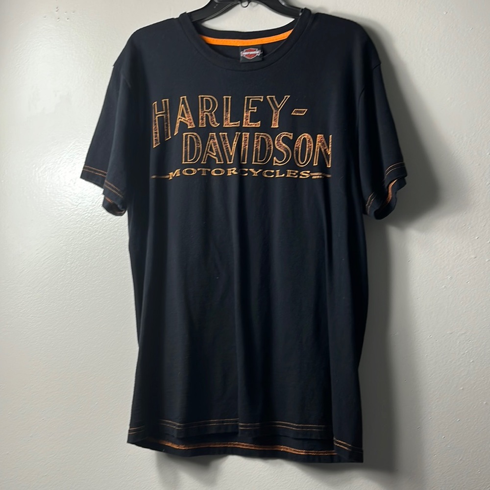 Harley-Davidson Men's Black & Orange "Harley-Davidson" Graphic T-Shirt Size L